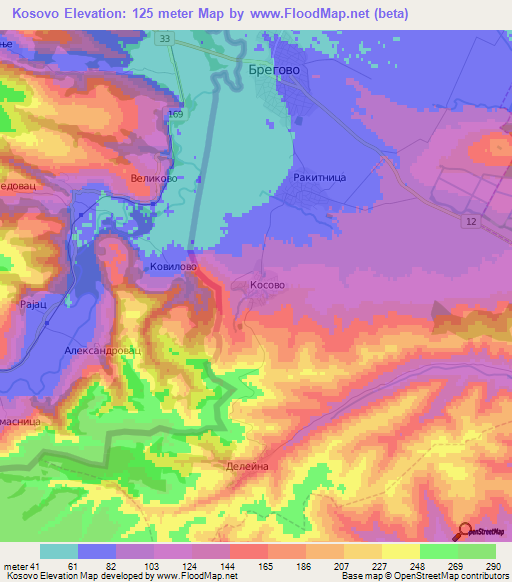 Kosovo,Bulgaria Elevation Map