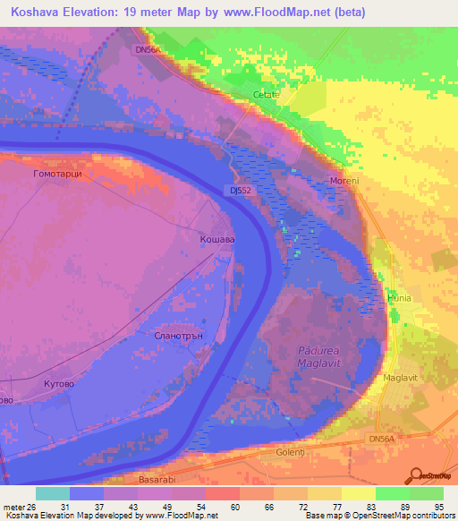 Koshava,Bulgaria Elevation Map