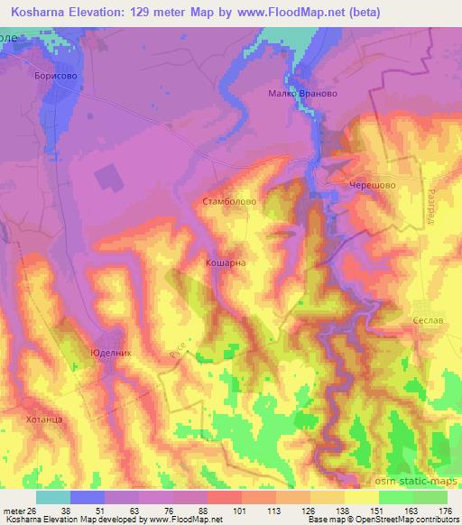 Kosharna,Bulgaria Elevation Map