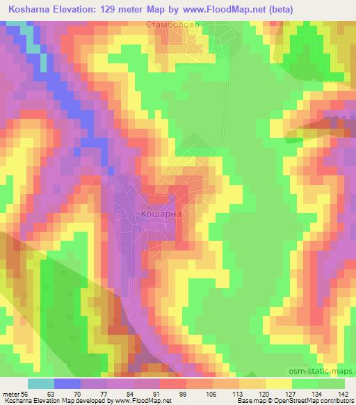 Kosharna,Bulgaria Elevation Map