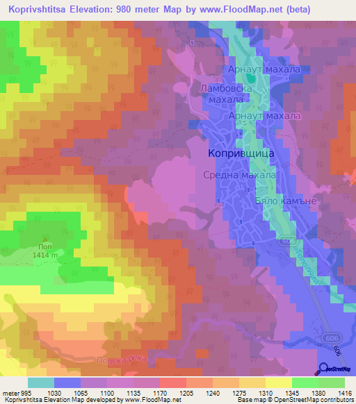 Koprivshtitsa,Bulgaria Elevation Map
