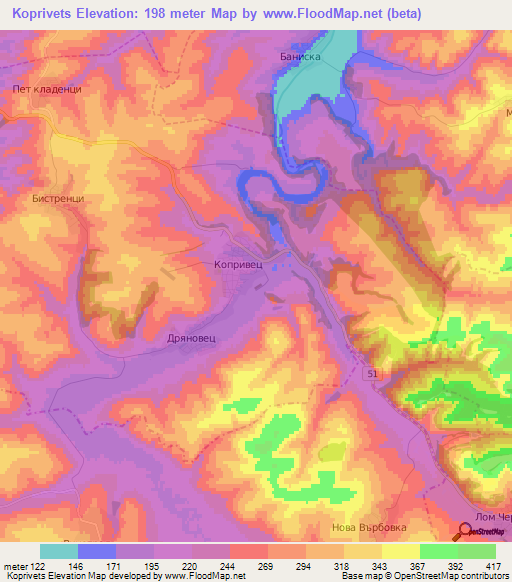 Koprivets,Bulgaria Elevation Map