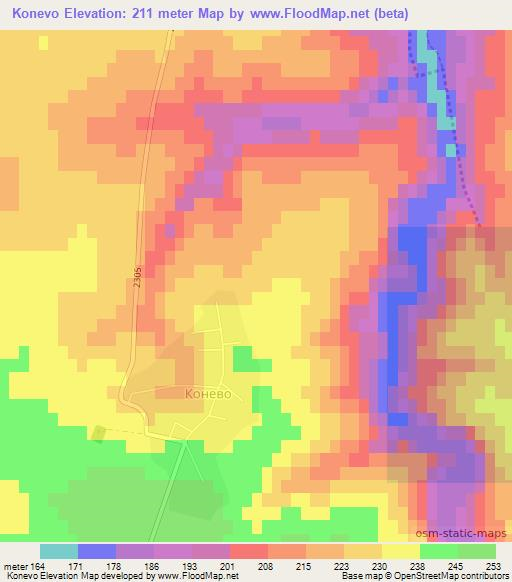 Konevo,Bulgaria Elevation Map