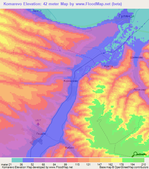 Komarevo,Bulgaria Elevation Map