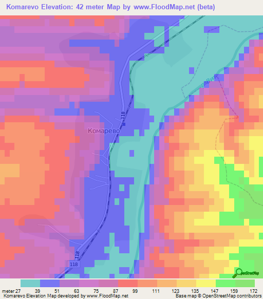 Komarevo,Bulgaria Elevation Map