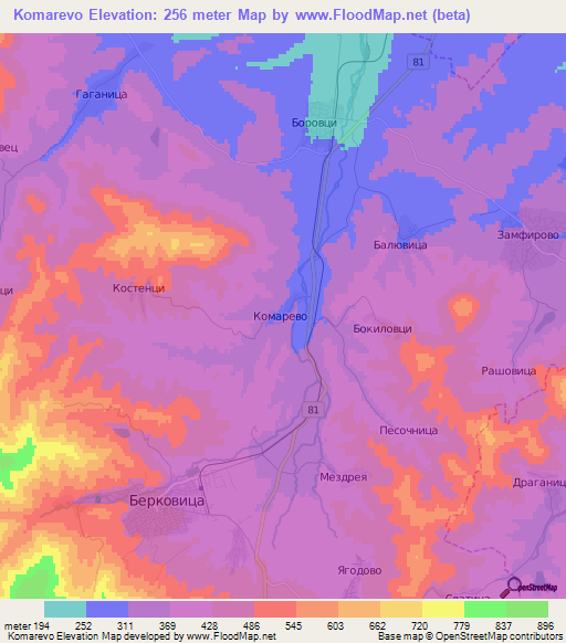 Komarevo,Bulgaria Elevation Map