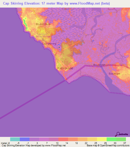 Cap Skirring,Senegal Elevation Map