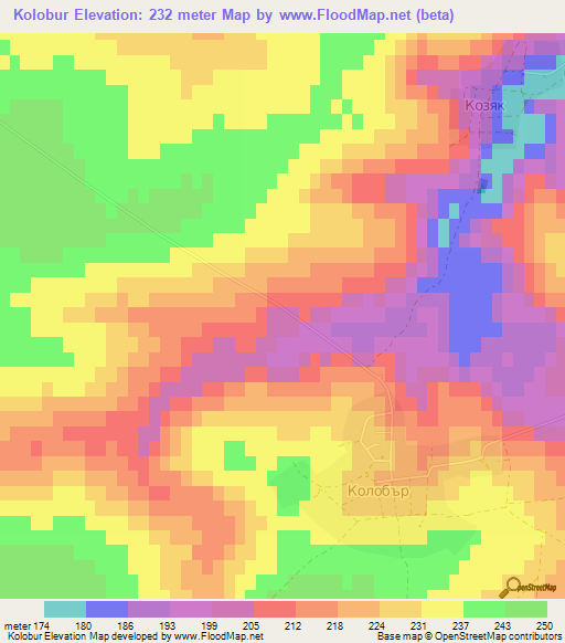 Kolobur,Bulgaria Elevation Map