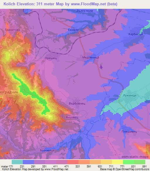 Kolich,Bulgaria Elevation Map