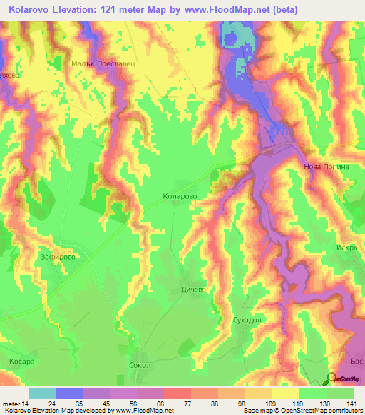 Kolarovo,Bulgaria Elevation Map