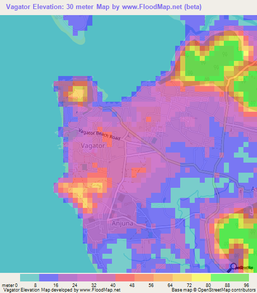 Vagator,India Elevation Map