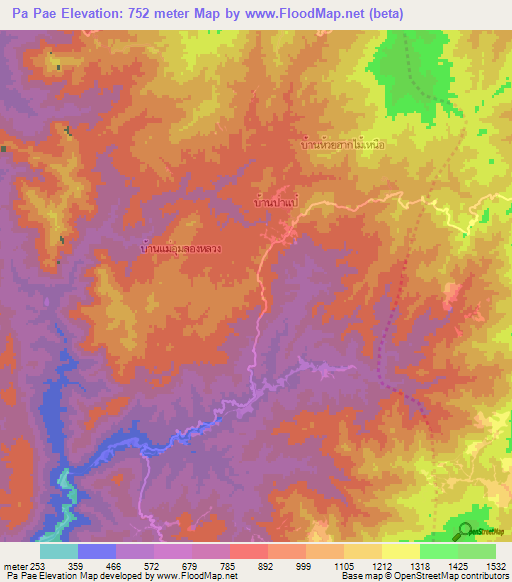Pa Pae,Thailand Elevation Map