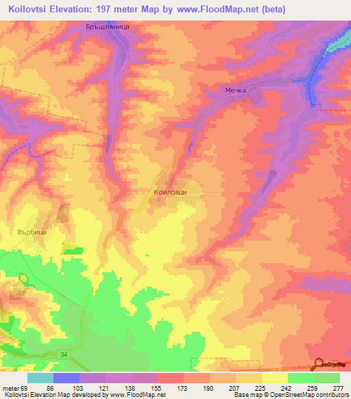 Koilovtsi,Bulgaria Elevation Map