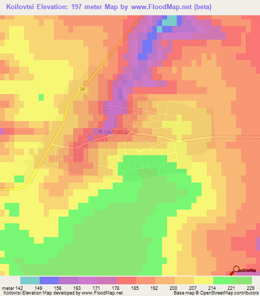 Koilovtsi,Bulgaria Elevation Map