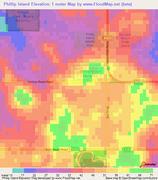 Phillip Island,Australia Elevation Map