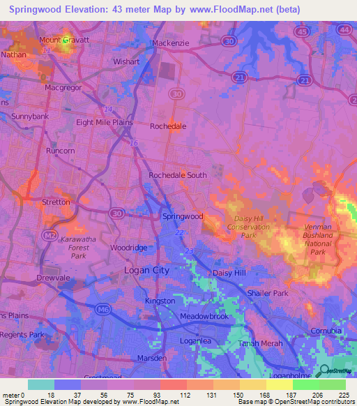 Springwood,Australia Elevation Map