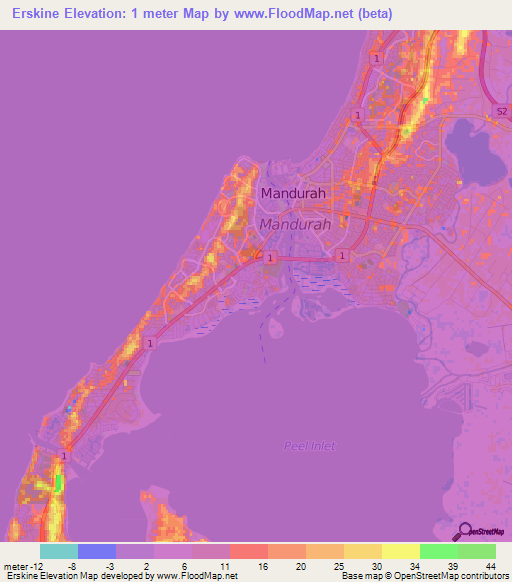 Erskine,Australia Elevation Map