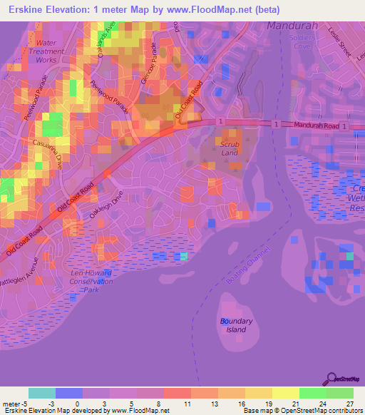Erskine,Australia Elevation Map