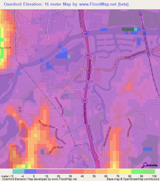 Oxenford,Australia Elevation Map