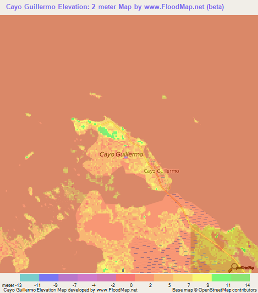Cayo Guillermo,Cuba Elevation Map