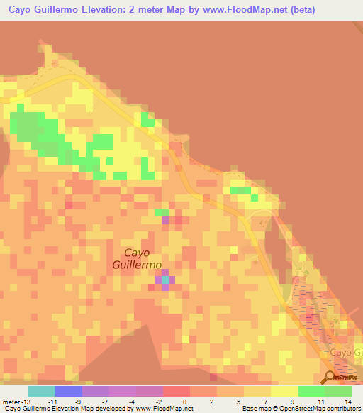 Cayo Guillermo,Cuba Elevation Map