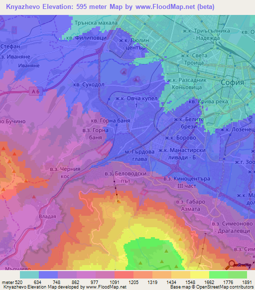 Knyazhevo,Bulgaria Elevation Map