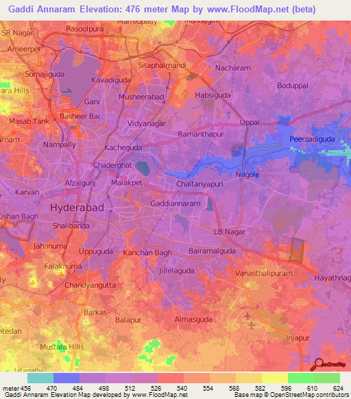 Gaddi Annaram,India Elevation Map