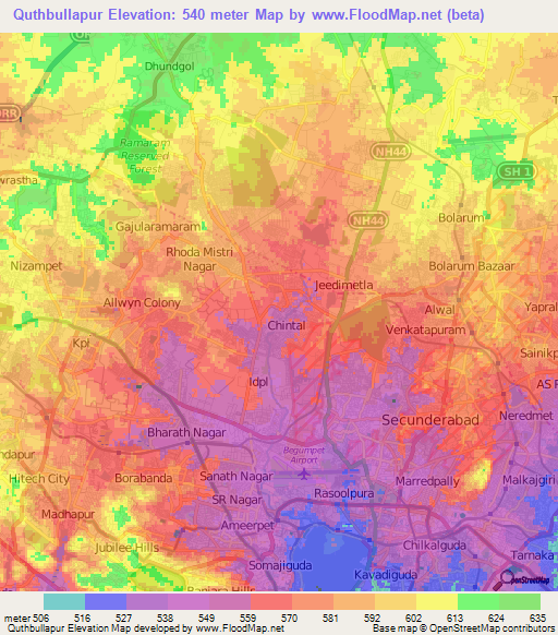 Quthbullapur,India Elevation Map