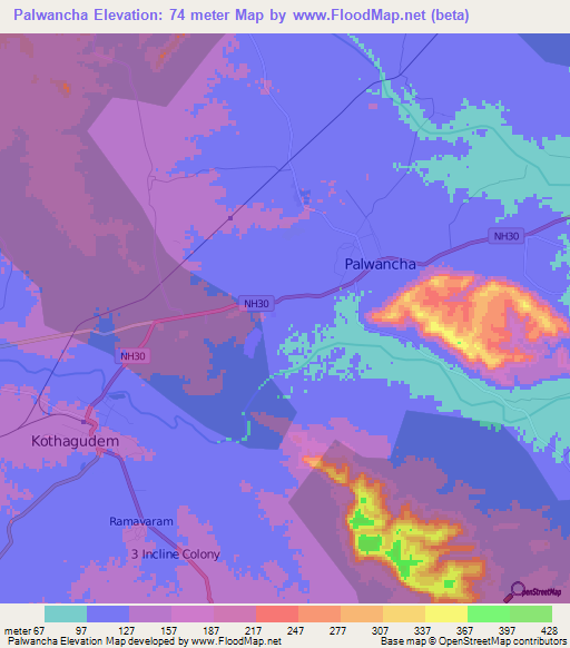 Palwancha,India Elevation Map