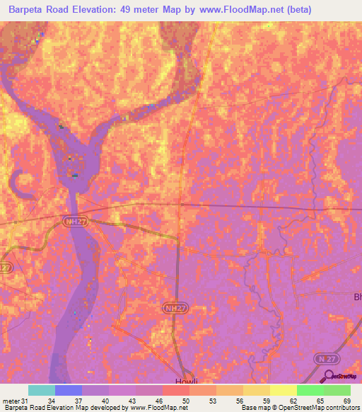 Barpeta Road,India Elevation Map