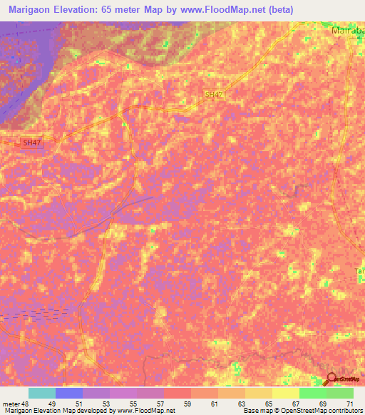 Marigaon,India Elevation Map