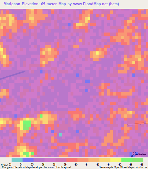 Marigaon,India Elevation Map