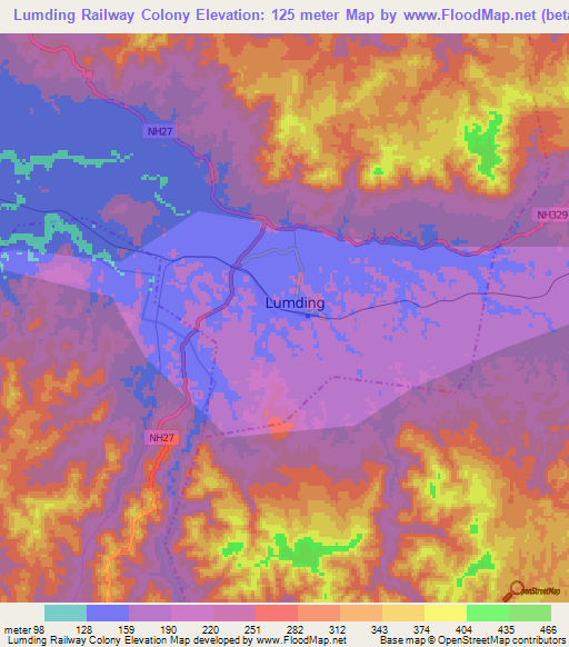 Lumding Railway Colony,India Elevation Map