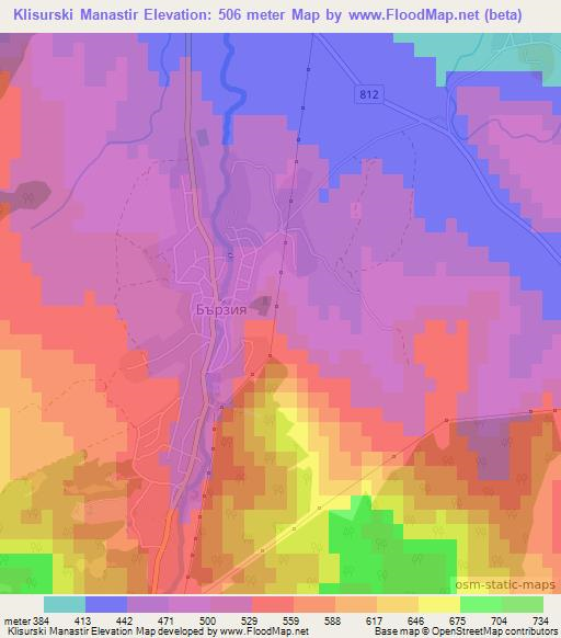 Klisurski Manastir,Bulgaria Elevation Map