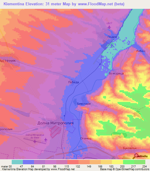 Klementina,Bulgaria Elevation Map