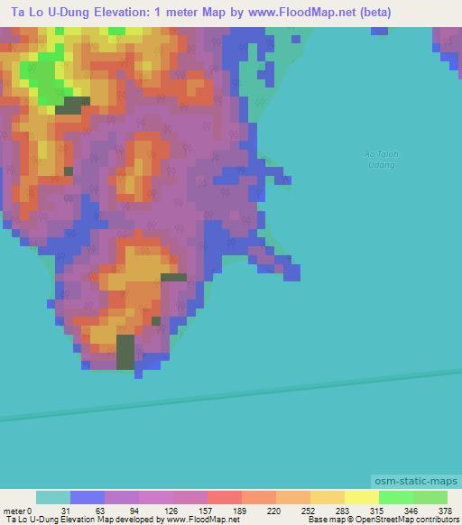 Ta Lo U-Dung,Thailand Elevation Map