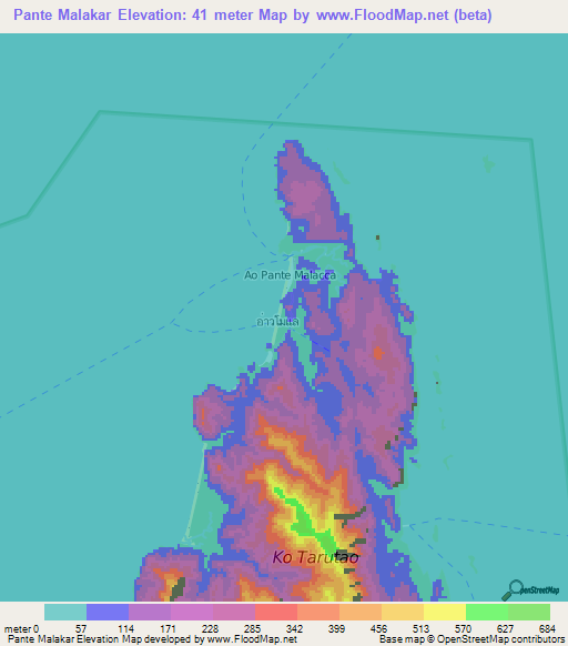 Pante Malakar,Thailand Elevation Map