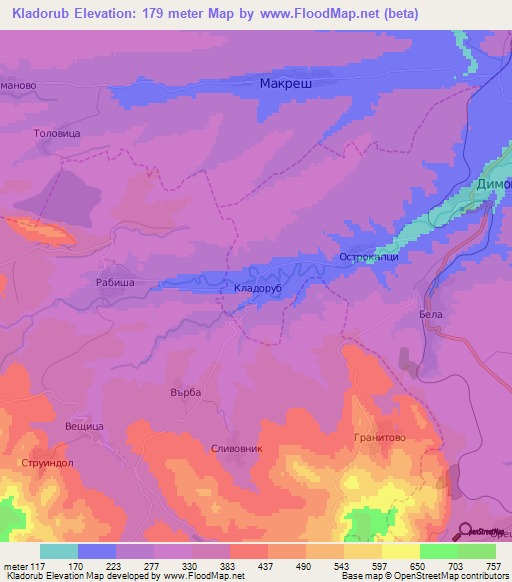 Kladorub,Bulgaria Elevation Map