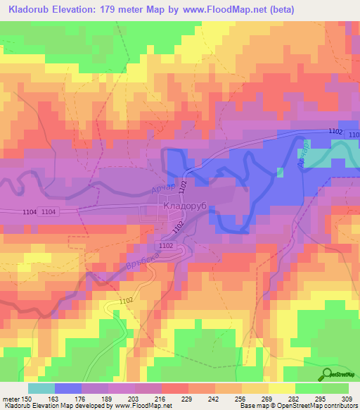Kladorub,Bulgaria Elevation Map