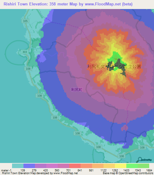 Rishiri Town,Japan Elevation Map