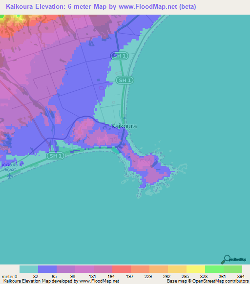 Kaikoura,New Zealand Elevation Map