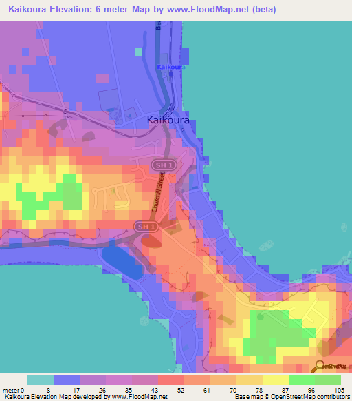Kaikoura,New Zealand Elevation Map