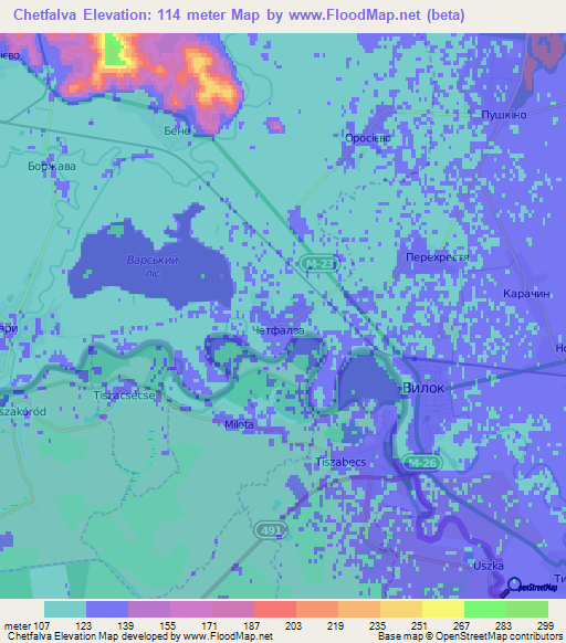 Chetfalva,Ukraine Elevation Map