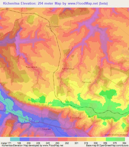 Kichenitsa,Bulgaria Elevation Map