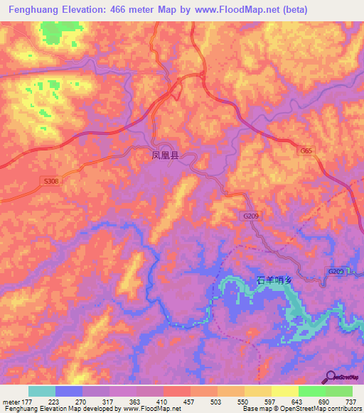 Fenghuang,China Elevation Map
