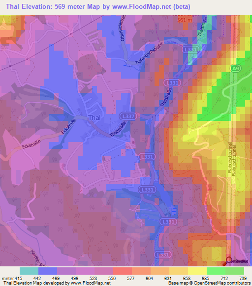 Thal,Austria Elevation Map