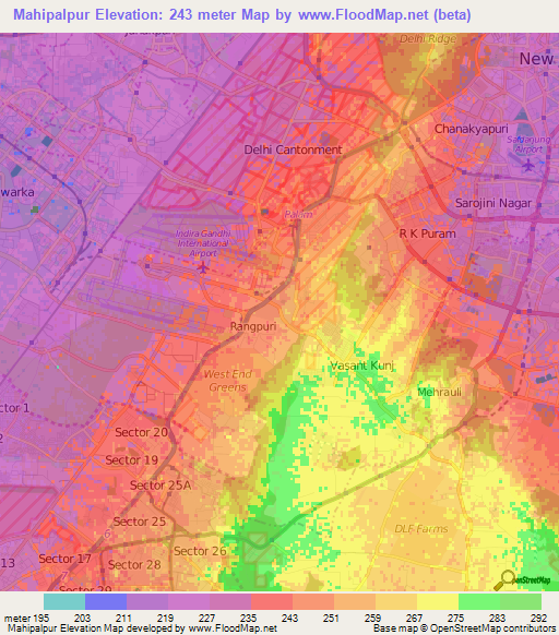 Mahipalpur,India Elevation Map