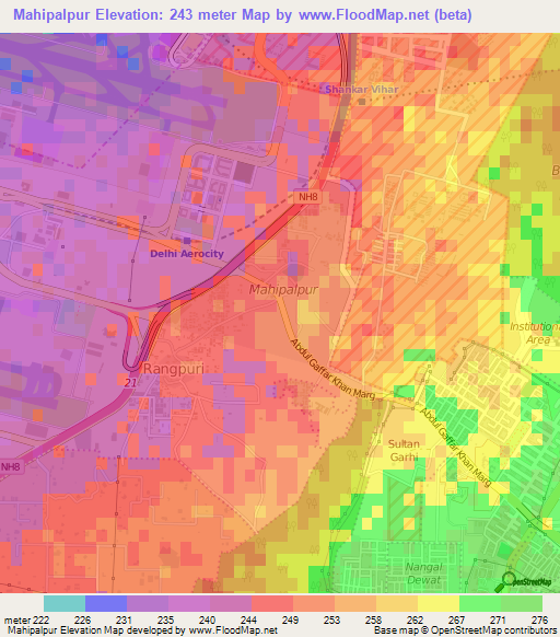 Mahipalpur,India Elevation Map