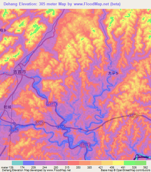 Dehang,China Elevation Map