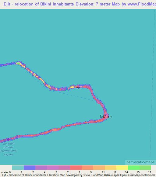 Ejit - relocation of Bikini inhabitants,Marshall Islands Elevation Map